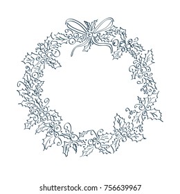 Merry Christmas  greeting wreath. vintage vector illustration 