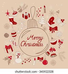 Merry Christmas greetings in ball.  Christmas elements. Merry Christmas concept for cards, banners, greetings, etc. Vector illustration in eps8 format.