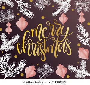 Merry Christmas greetings with calligraphic type. Hand drawn vector holiday illustration.