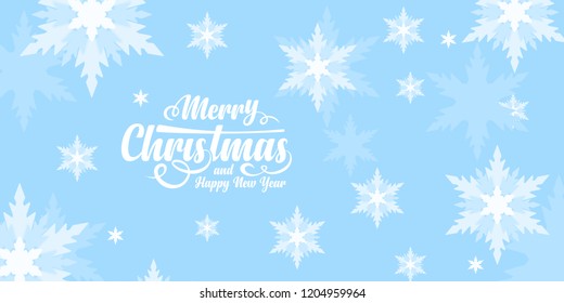 Merry Christmas Greetings card. flat snowfall. abstract background with text Merry Christmas