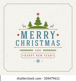 Merry Christmas Greetings Card or Poster Design. Textured paper vector background and retro typography holidays wishes.