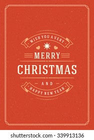Merry Christmas Greetings Card or Poster Design. Textured paper vector background and retro typography holidays wishes.