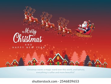 merry Christmas greetings card red sky background. abstract vector illustration graphic design