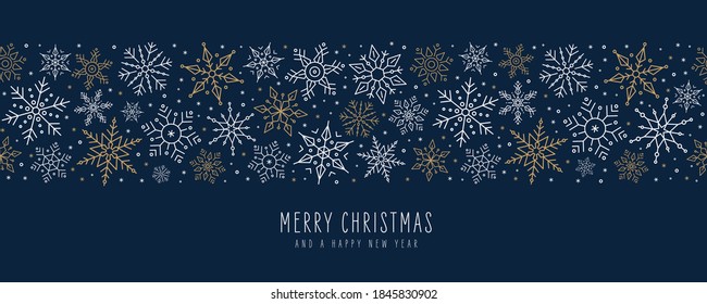 Merry Christmas greetings card snowflakes banner blue background