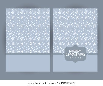 Merry Christmas  greetings card with Christmas symbols and hand drawn elements. Winter holidays congratulation template.