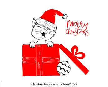 Merry Christmas greetings cards hand drawn with black and red ink pens for loving holidays - Vector Illustration isolated on white