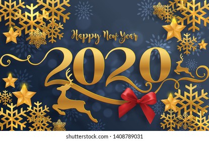 Merry christmas greetings and Happy new year 2020 year of the rat templates with beautiful winter and snowfall patterned paper cut art and craft style on paper color background.