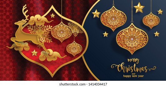 Merry christmas greetings and Happy new year 2020 templates with beautiful winter and snowfall patterned paper cut art and craft style on paper color background.