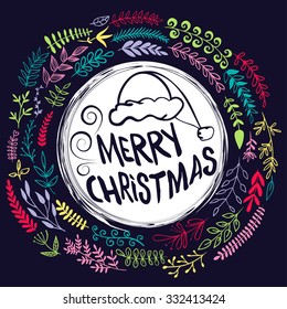 Merry Christmas greetings illustration. Happy new year invitation card. Vector illustration multicolor design.