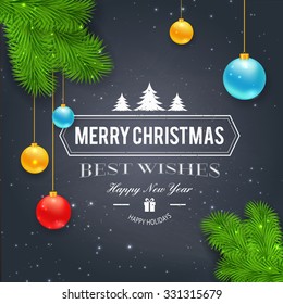 Merry Christmas greetings logo on chalkboard. Chrictmas design made in vector