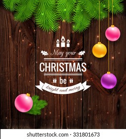 Merry Christmas greetings logo on chalkboard. Chrictmas design made in vector
