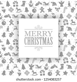 merry christmas greetings on background consists of typical christmas icons