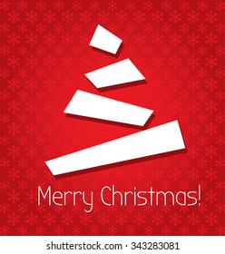 Merry Christmas greetings post card with winter tree and snowflakes at background