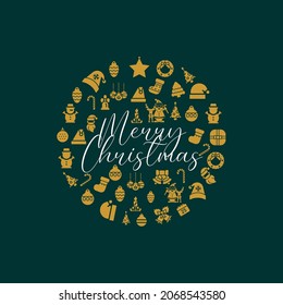 Merry Christmas  greetings postcard with  calligraphic text and icon