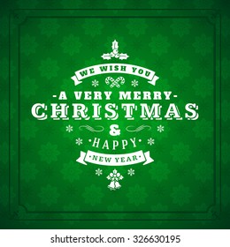 Merry Christmas Greetings Postcard with Vintage Typographic Badge. Vector Illustration