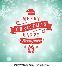 Merry Christmas Greetings Postcard with Vintage Typographic Badge. Vector Illustration