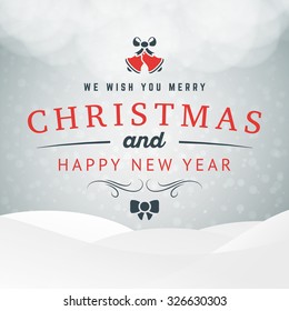 Merry Christmas Greetings Postcard with Vintage Typographic Badge. Vector Illustration