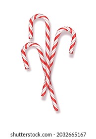 Merry Christmas greetings in a realistic 3D Candy Cane in the background. Vector illustration