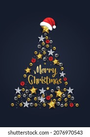 merry christmas greeting.tree decor with christmas elements in gray background. vector illustration design 2021