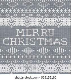 Merry Christmas. Grey vector. knitted pattern