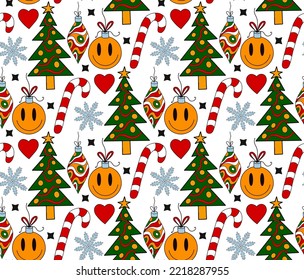 Feliz navidad Groove estilo 70 sin costura. Psicodelic hippie fondo de textura interminable. Ilustración del vector