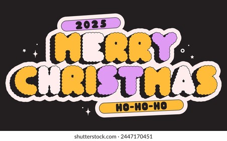 Merry Christmas groovy funny sticker 2025.