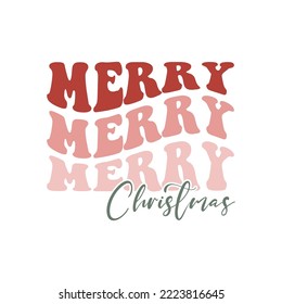 Merry Christmas. Groovy hippie lettering. Retro cartoon style