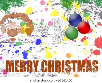 Merry Christmas grunge background with Santa and globes