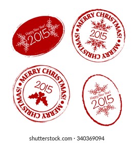 Merry Christmas grunge post stamp retro illustration