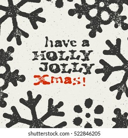 Merry Christmas Grunge Postcard. Design On white Textured Background. 