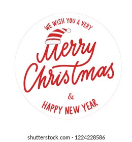 Merry christmas - grunge round sticker label vector.Unique hand lettering for the design of your jewelry, T shirts, prints and other business.