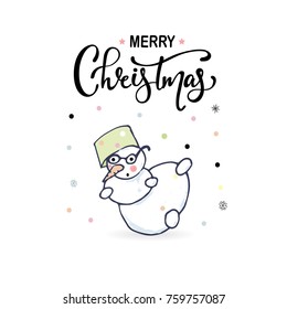 Merry Christmas hand draw greeting cards with snowman