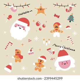 Merry Christmas hand drawing Santa Claus Grandma