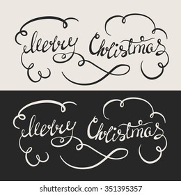 Merry Christmas - hand drawn banner. Vector design element for a logo, greeting cards, invitations, posters, banners, seasonal greetings illustrations. Vector background with christmas lettering.