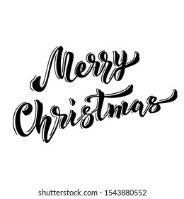 Merry Christmas Hand Drawn Brush Lettering. Isolated on White Christmas Calligraphy. Vector Illustration.