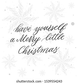 Merry Christmas hand drawn calligraphy with snowflakes. Winter vector for poster, print, banner, blog, social media. Calligraphy New Year greeting card.