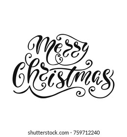 Merry Christmas. Hand drawn calligraphy text. Holiday typography design.  Vector illustration EPS10.