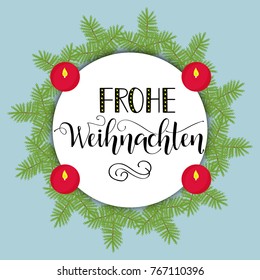 Merry Christmas hand drawn calligraphy lettering. German Text Frohe Weihnachten: Merry Christmas