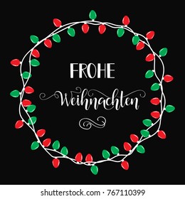 Merry Christmas hand drawn calligraphy lettering. German Text Frohe Weihnachten: Merry Christmas