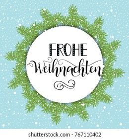 Merry Christmas hand drawn calligraphy lettering. German Text Frohe Weihnachten: Merry Christmas