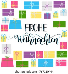 Merry Christmas hand drawn calligraphy lettering. German Text Frohe Weihnachten: Merry Christmas