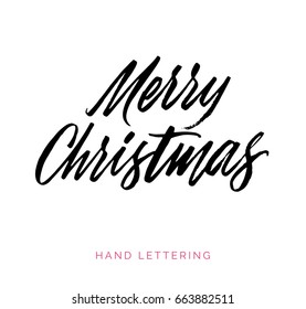 Merry Christmas. Hand drawn creative calligraphy and brush pen lettering. Can be used for cards, prints, posters, stamps, advertisement, blogs, banners, etc. 