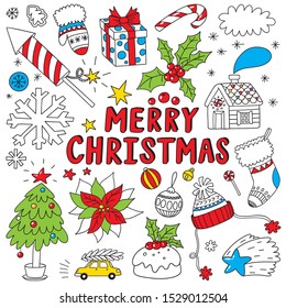 Merry Christmas hand drawn cute doodles