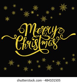 Merry Christmas hand drawn golden lettering vector illustration. Vector EPS 10.