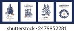 Merry Christmas hand drawn greeting cards set