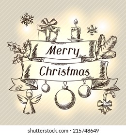 Merry Christmas hand drawn invitation card template.
