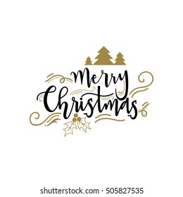 Merry Christmas hand drawn letter , calligraphy text for decoration.