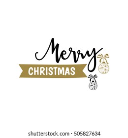 Merry Christmas hand drawn letter , calligraphy text for decoration.