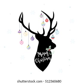 Merry Christmas hand drawn letter with deer , calligraphy text for decoration.
