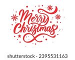 Merry Christmas hand drawn lettering with decoration, Xmas calligraphy on white background